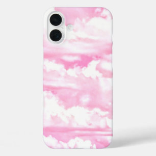 Funda iPhone 16 Plus Decoración rosa claro y elegante con nubes