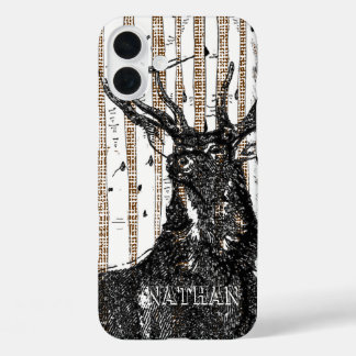 Funda iPhone 16 Plus Deer Stag Birch Tree linea tu nombre o cita