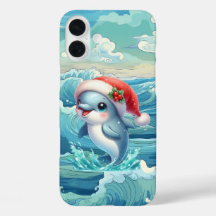 Funda iPhone 16 Plus Delfín de playa navideño festivo 