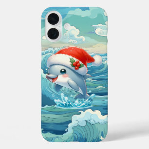 Funda iPhone 16 Plus delfín de playa navideño festivo
