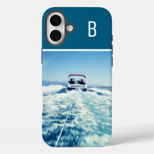 Funda iPhone 16 Plus Deportes Acuáticos Foto Vertical Monogramada Azul 
