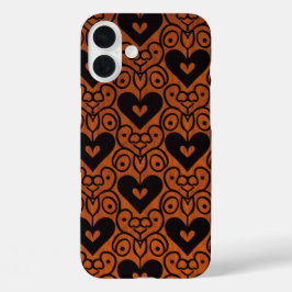 Funda iPhone 16 Plus Desplazamiento elegante y corazón negro sobre cobr