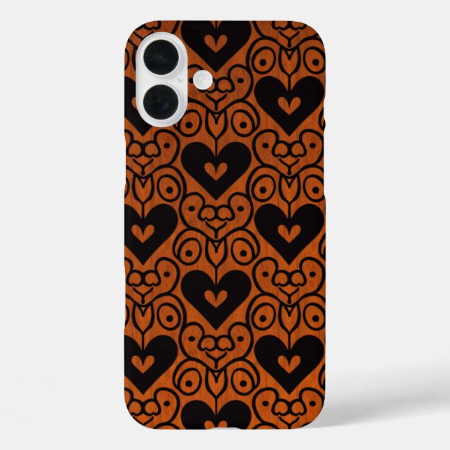 Funda iPhone 16 Plus Desplazamiento elegante y corazón negro sobre cobr (Reverso )
