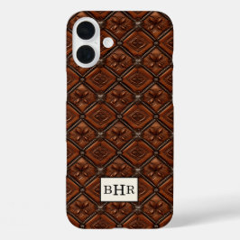 Funda iPhone 16 Plus Diamante de Cuero Marrón con Monograma