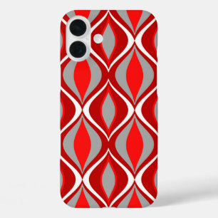 Funda iPhone 16 Plus Diamantes modernos de medio siglo, rojos y grises/