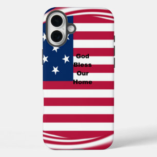 Funda iPhone 16 Plus Dios bendiga nuestro hogar: Arte Swirl Bandera de 