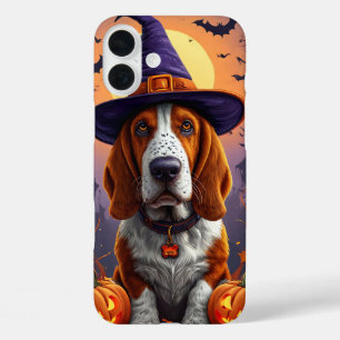 Funda iPhone 16 Plus Diseño de cachorro bruja de Halloween de Basset Ho