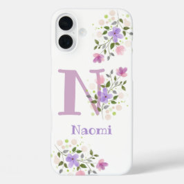 Funda iPhone 16 Plus Diseño de flores y nombre inicial del estuche de t