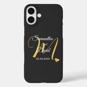 Funda iPhone 16 Plus Diseño de Monograma de Boda con Nombres y Fecha
