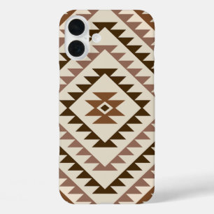 Funda iPhone 16 Plus Diseño de Motivo de Diamante Azteca Marrones+Crema