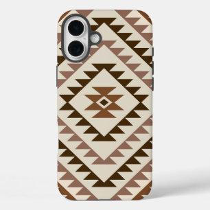 Funda iPhone 16 Plus Diseño de Motivo de Diamante Azteca Marrones+Crema