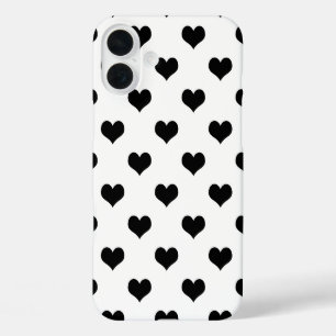 Funda iPhone 16 Plus Diseño de patrón de corazón de amor blanco y negro