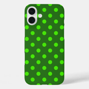 Funda iPhone 16 Plus Diseño de patrón de lunares verdes sobre verde osc