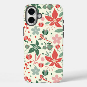 Funda iPhone 16 Plus Diseño floral brillante con hojas verdes y punto