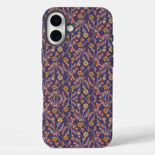 Funda iPhone 16 Plus Diseño floral caprichoso con vides sobre fondo púr