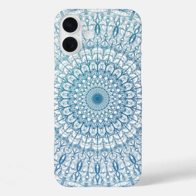 Funda iPhone 16 Plus Diseño fractal azul cielo y azul turquesa (Reverso )