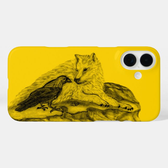 Funda iPhone 16 Plus Diseño negro y amarillo de Wolf y Raven (Reverso  (Horizontal))