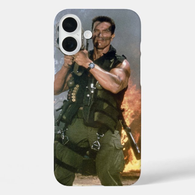 Funda iPhone 16 Plus Disparo de cohetes de Arnold Schwarzeneger (Reverso )