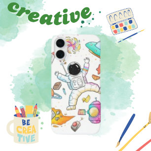 Funda iPhone 16 Plus Doodle de color acuático astronauta de espacio red