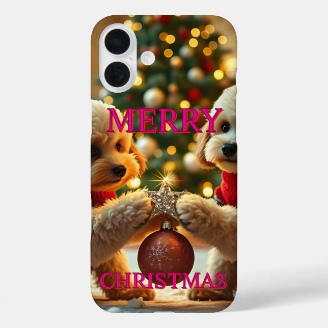 FUNDA iPhone 16 PLUS DOS NAVIDADES CELEBRADORES DE POODLES (Reverso )