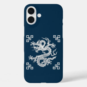 Funda iPhone 16 Plus Dragón chino vintage en blanco