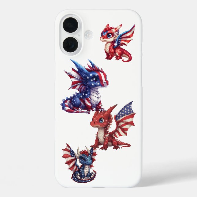 Funda iPhone 16 Plus Dragón patriótico (Reverso )