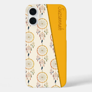 Funda iPhone 16 Plus Dreamcatcher Feather Pattern Boho Nombre personali