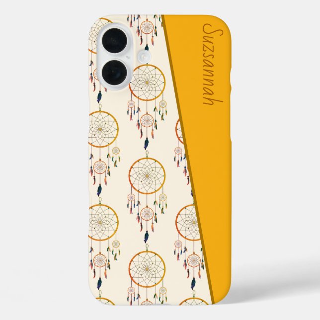 Funda iPhone 16 Plus Dreamcatcher Feather Pattern Boho Nombre personali (Reverso )