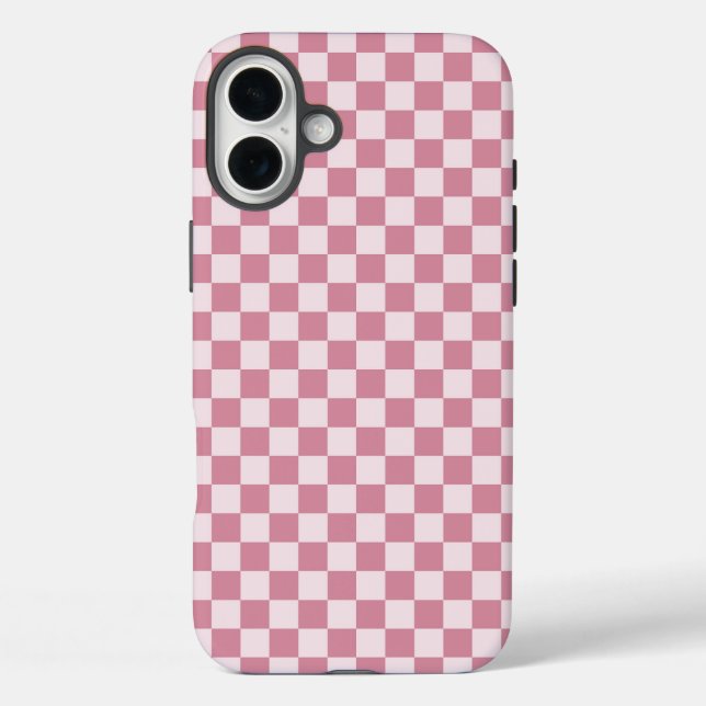 Funda iPhone 16 Plus Dusty rose checkerboard pattern (Reverso )