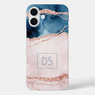 Funda iPhone 16 Plus Elegancia mística   Monograma Verde azulado del Ag