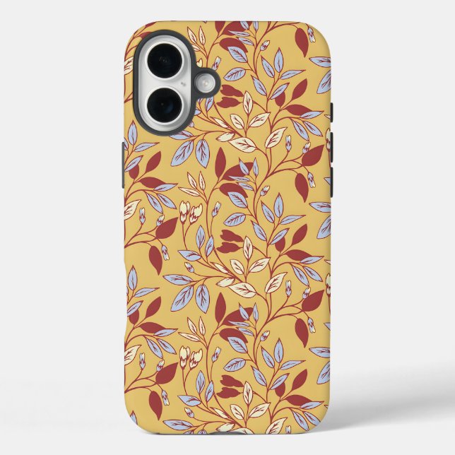 Funda iPhone 16 Plus Elegant Floral Pattern with Red and Blue Leaves (Reverso )