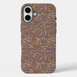 Funda iPhone 16 Plus Elegant Watercolor Leaf Pattern  Purple Background