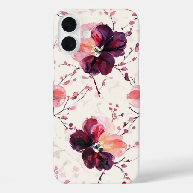 Funda iPhone 16 Plus Elegante acuarela Floral & Branches Pattern (Reverso )