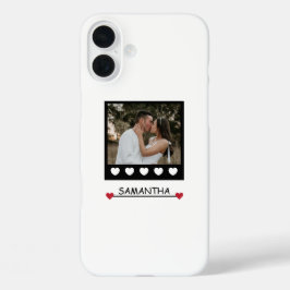 Funda iPhone 16 Plus Elegante corazón blanco y negro personalizado mode