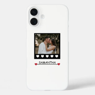 Funda iPhone 16 Plus Elegante corazón blanco y negro personalizado mode