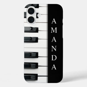 Funda iPhone 16 Plus Elegante diseño de clave de piano con nombre verti