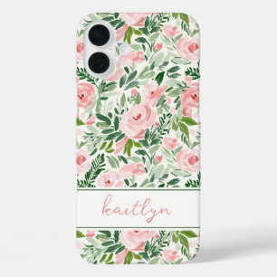 Funda iPhone 16 Plus Elegante Flor de Acuarela en Rosa Personalizado