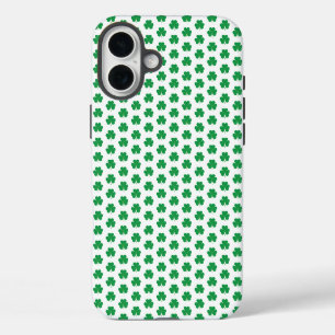 Funda iPhone 16 Plus Elegante Irlanda Shamrock Clover Pattern Green Whi