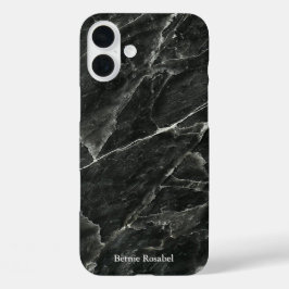 Funda iPhone 16 Plus Elegante losa de mármol negro con nombre