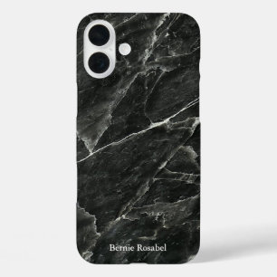 Funda iPhone 16 Plus Elegante losa de mármol negro con nombre