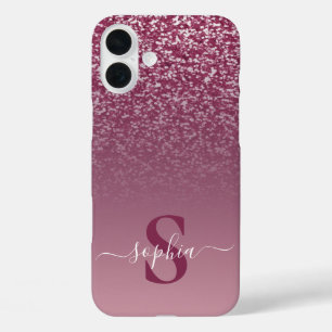 Funda iPhone 16 Plus Elegante monograma de nombre con brillo