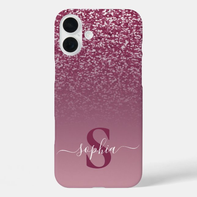 Funda iPhone 16 Plus Elegante monograma de nombre con brillo (Reverso )