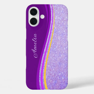 Funda iPhone 16 Plus Elegante monograma de nombre con brillo