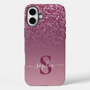 Funda iPhone 16 Plus Elegante monograma de nombre con brillo