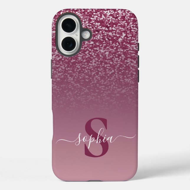 Funda iPhone 16 Plus Elegante monograma de nombre con brillo (Reverso )