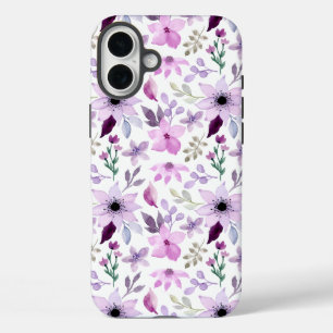 Funda iPhone 16 Plus Elegante patrón de flores rosadas y moradas
