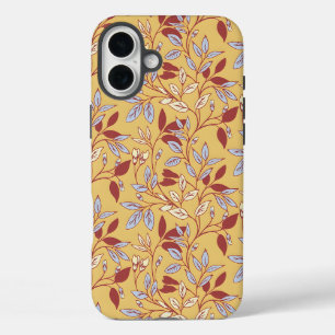 Funda iPhone 16 Plus Elegante patrón floral con hojas rojas y azules