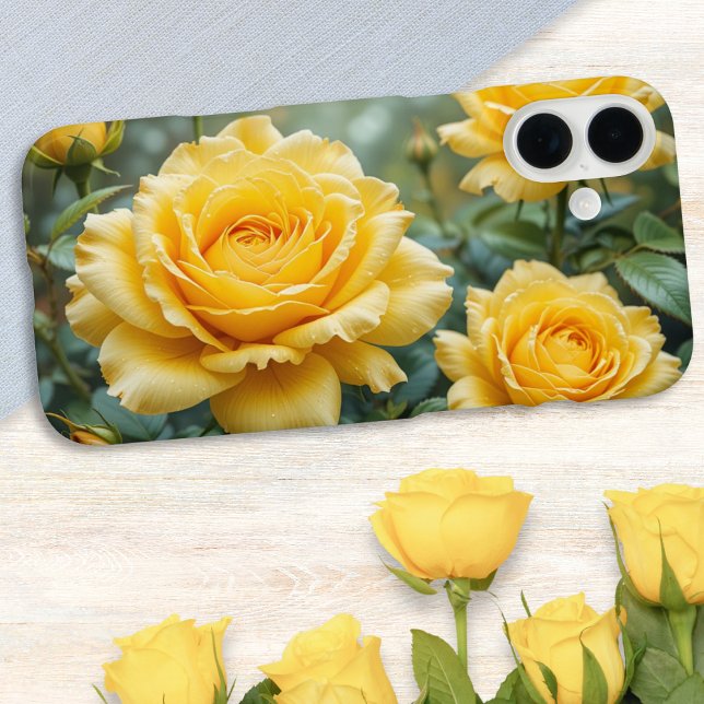 Funda iPhone 16 Plus Elegantes rosas amarillas con jardín floral de got (An elegant phone case with beautiful picture of yellow roses in a garden)