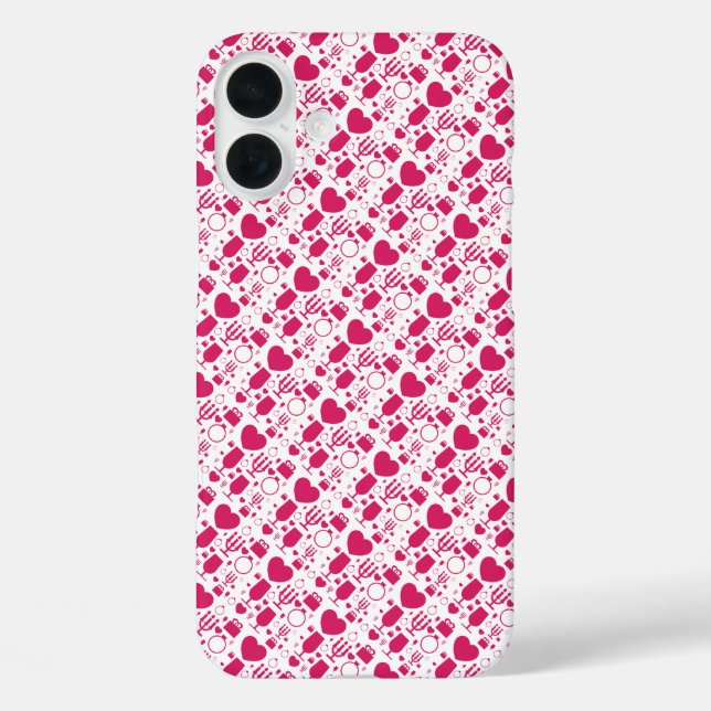 Funda iPhone 16 Plus elementos patrones día de San Valentín (Reverso )