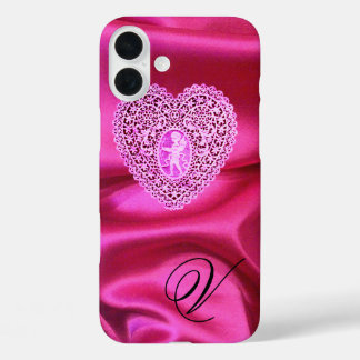 FUNDA iPhone 16 PLUS ENCUADERNACIÓN DE CORAZÓN DE CUPIDO DE SEDA ROSA F